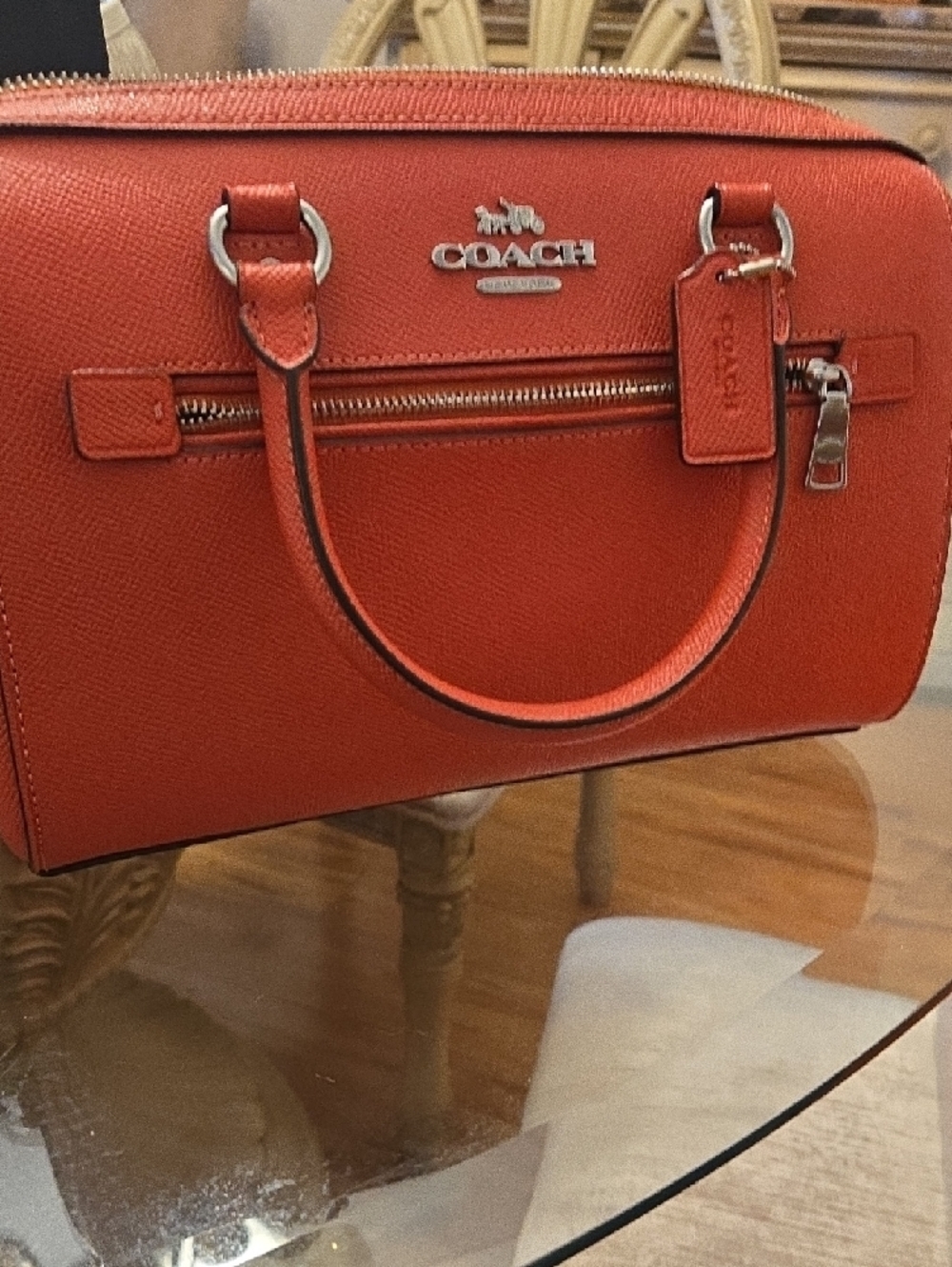 Coach Orange Textured Leather Satchel with Matching Wallet - Picture 7 of 13